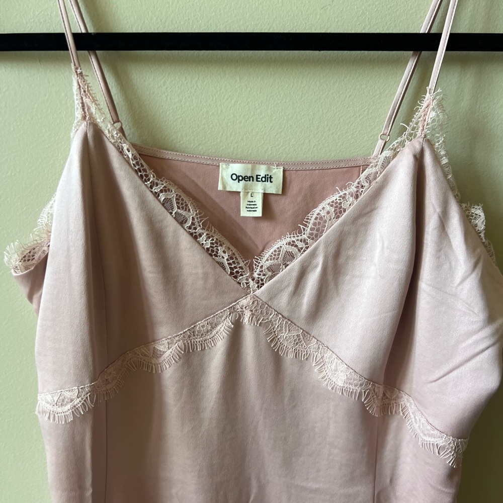 Open Edit Pink Lace Trim Maxi Dress